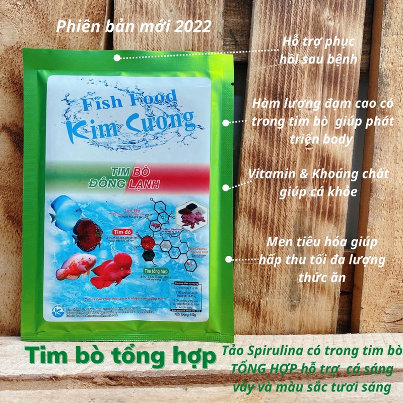 Tim bò Kim Cương - loại TổngHợp - 5gói/500g - thức ăn chăm sóc cho cá cảnh - tăng màu,body và đầu - giàu dinh dưỡng