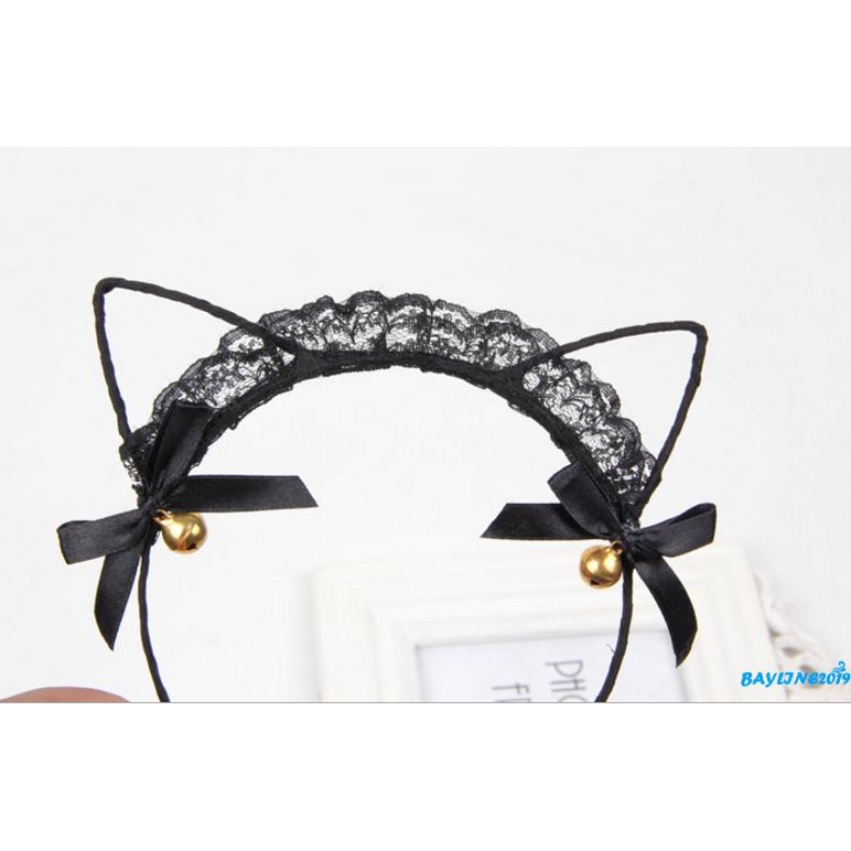 Cài Tóc Tai Mèo Vải Ren Màu Đen Thời Trang Cho Phụ Nữ