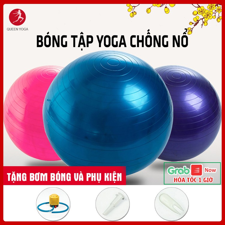 Bóng Tập Yoga Cao Cấp QUEEN YOGA Chống Nổ Bóng 65cm Dày 2mm - Banh Tập Yoga Gym Thể Dục Tại Nhà