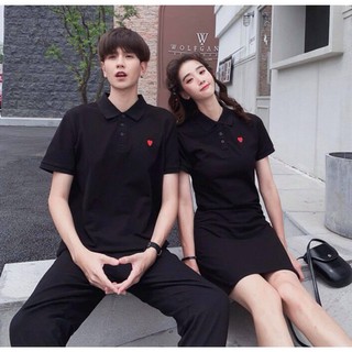 Áo váy thun đôi, đồ đôi nam nữ, đồ couple màu đen in tim đỏ