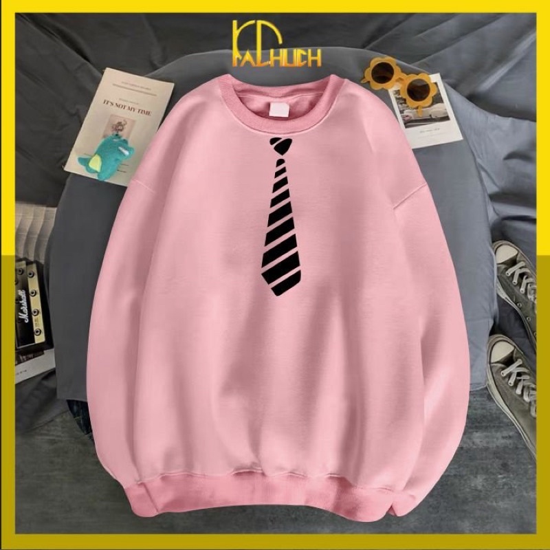 Áo sweater unisex in cà vạt ngộ nghĩnh nhiều màu,vải nỉ bông mềm mịn