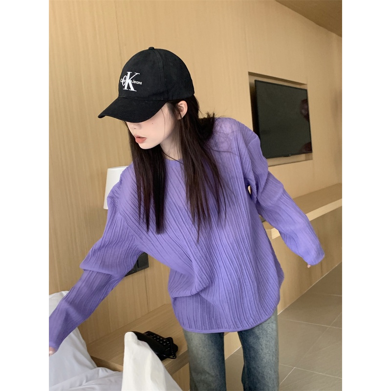 Xiaozhainv Áo Thun Dệt Kim Mỏng Tay Dài Chống Nắng Thời Trang Mùa Hè Cho Nữ