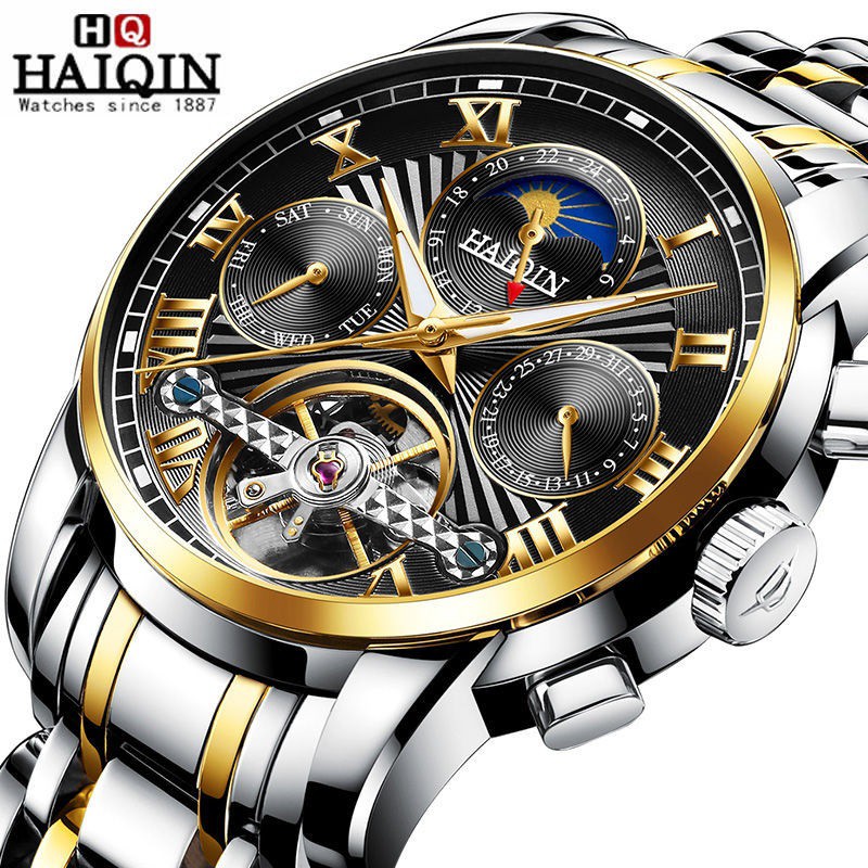 Đồng Hồ Cơ Nam Automatic Chính Hãng HAIQIN Dây Thép Cao Cấp Chạy Full Kim