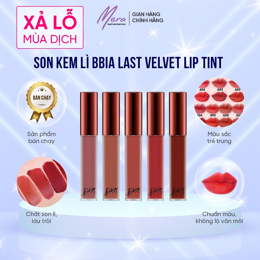 Son kem lì Bbia Last Velvet Lip Tint màu 12, 14, 24