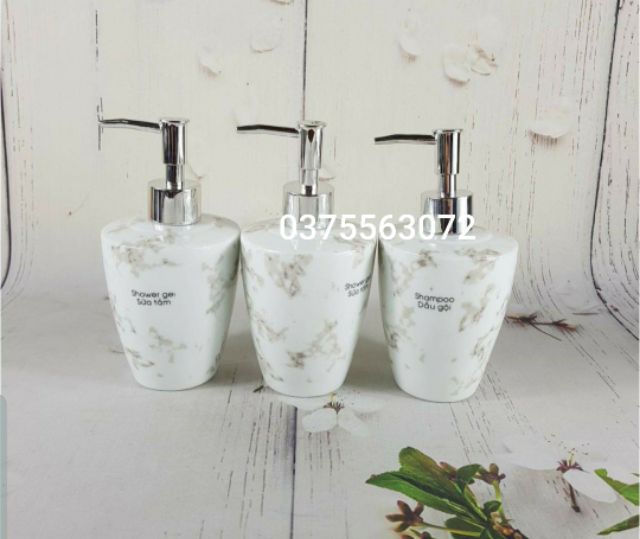 Bình đựng dầu gội, sữa tắm bằng gốm vân đá Bát Tràng. giá 1 chiếc
