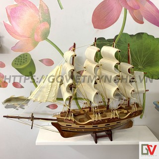 [Dài 55cm] Mô hình thuyền buồm gỗ trang trí nhà cửa France II -  Buồm Vải Trắng - Thân tàu dài 40cm