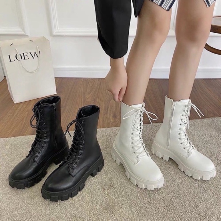 [CÓ SẴN] Boot ulzzang cao cổ 20cm buộc dây kéo khóa đế cao 5.5cm màu đen/trắng cá tính đẹp mới xinh thời trang | BigBuy360 - bigbuy360.vn