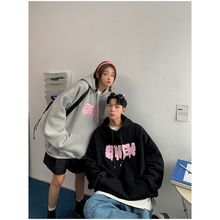 Áo Hoodie họa tiết chữ cái Graffiti dáng rộng phong cách Hàn Quốc thời trang thu đông 2021 cho nam và nữ size lớn