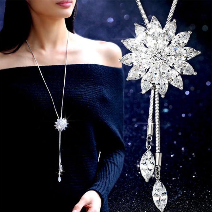 Dây Chuyền Hai Lớp Đính Hoa Sen Pha Lê Phong Cách Âu Mỹ
