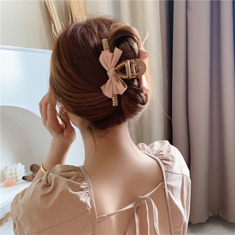 Kẹp càng cua cao cấp viền nạm đá, đính nơ Harukami
