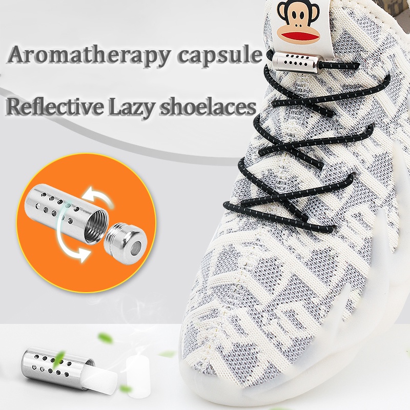 1 Cặp Dây Buộc Giày Hình Viên Nang Kim Loại Phản Quang Co Giãn Không Cần Buộc