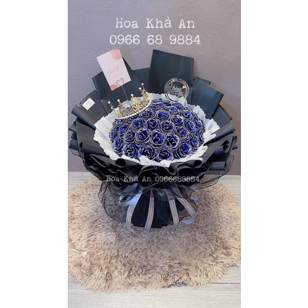 [Màu độc hiếm] Hoa nhũ 50bông xanh viền nhũ cực hiếm có. Tặng vương miện và Full phụ kiện. Hoả Tốc