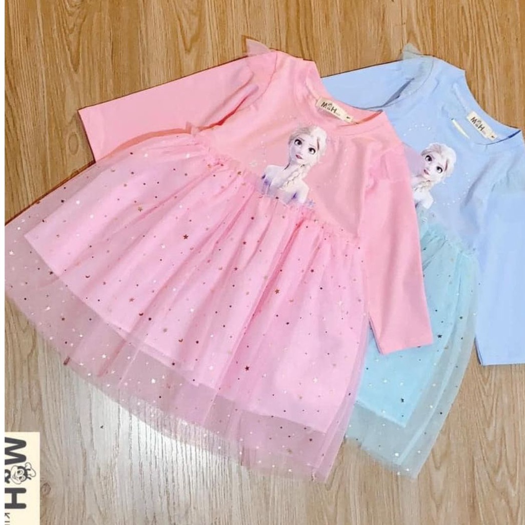 Váy dài tay elsa mặc thu đông cho bé xinh xỉu size 10.5kg-11.5kg, 17-20kg, 23-26kg