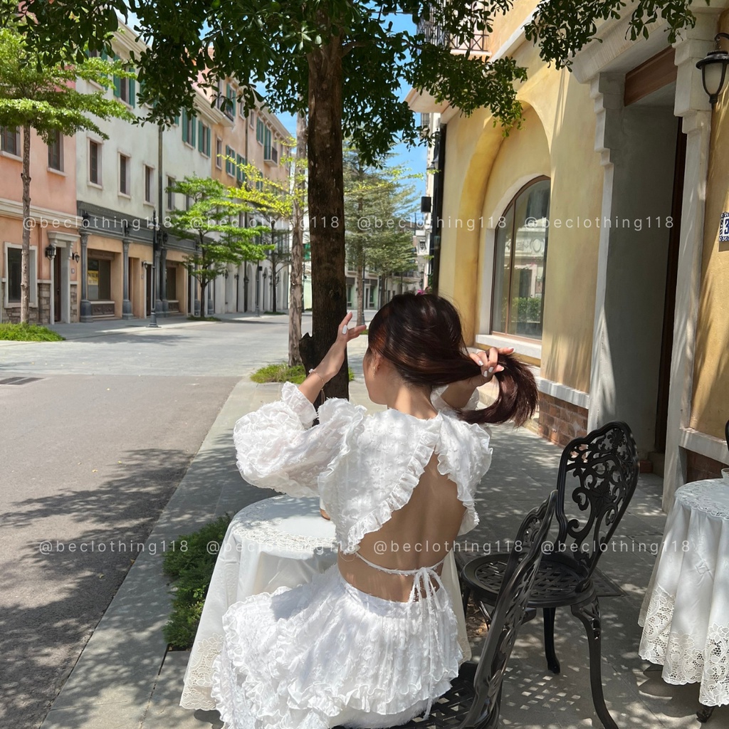 ĐẦM HOA CỔ V PHỐI BÈO CUTOUT EO - KÈM VIDEO