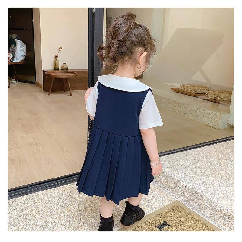 Bộ Áo Sơ Mi Tay Ngắn Kèm Chân Váy Thời Trang Mùa Hè Hàn Quốc Cho Bé Gái