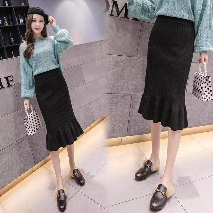 New Korean version of the year 2020 of women's high-waist pleated knitted dresses and waist-length fishtail skirts