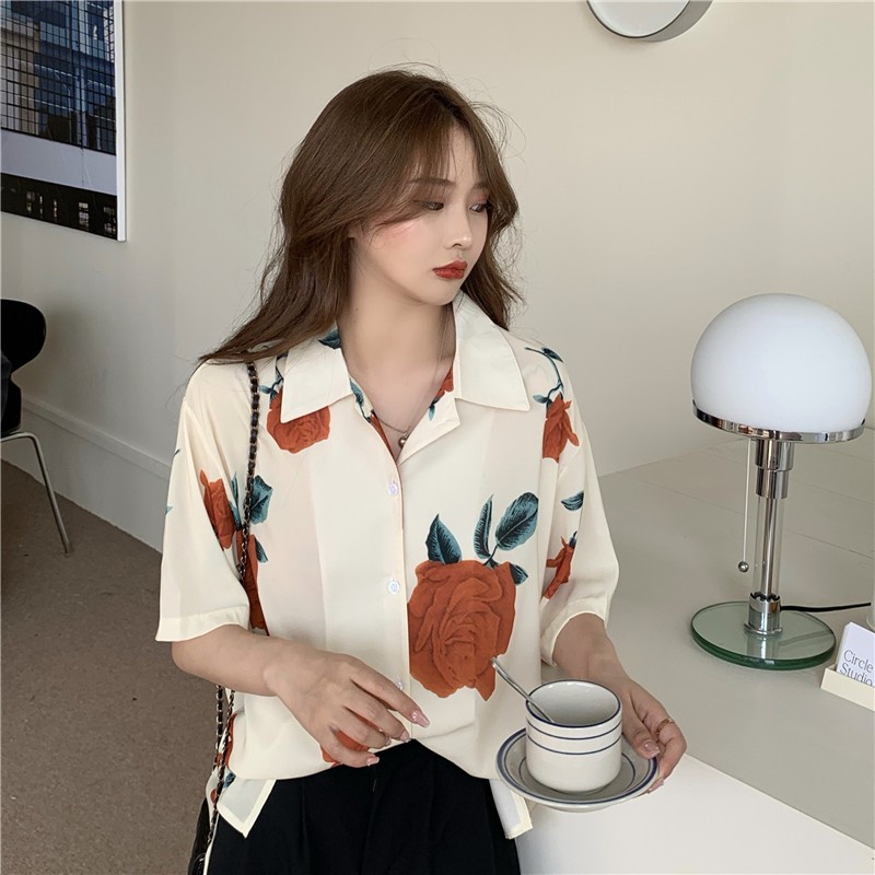 Áo Sơ Mi Nữ Dáng Rộng In Họa Tiết Cá Tính Phong Cách Hàn Quốc Thời Trang Mùa Hè Mới
