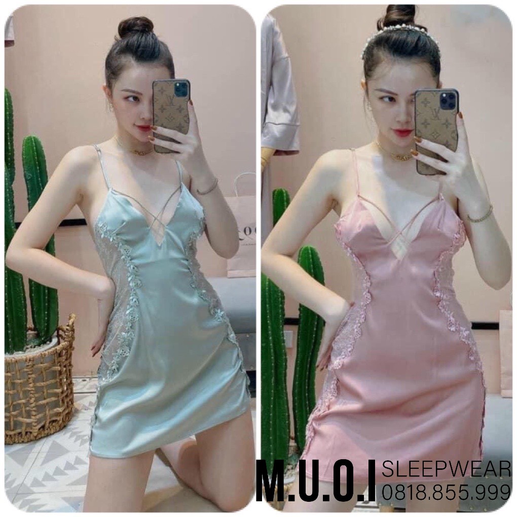 [FREESHIP] Váy ngủ ren phối hoa đan dây xinh QUẢNG CHÂU CAO CẤP - sx 130 -Hàng có sẵn( có video)