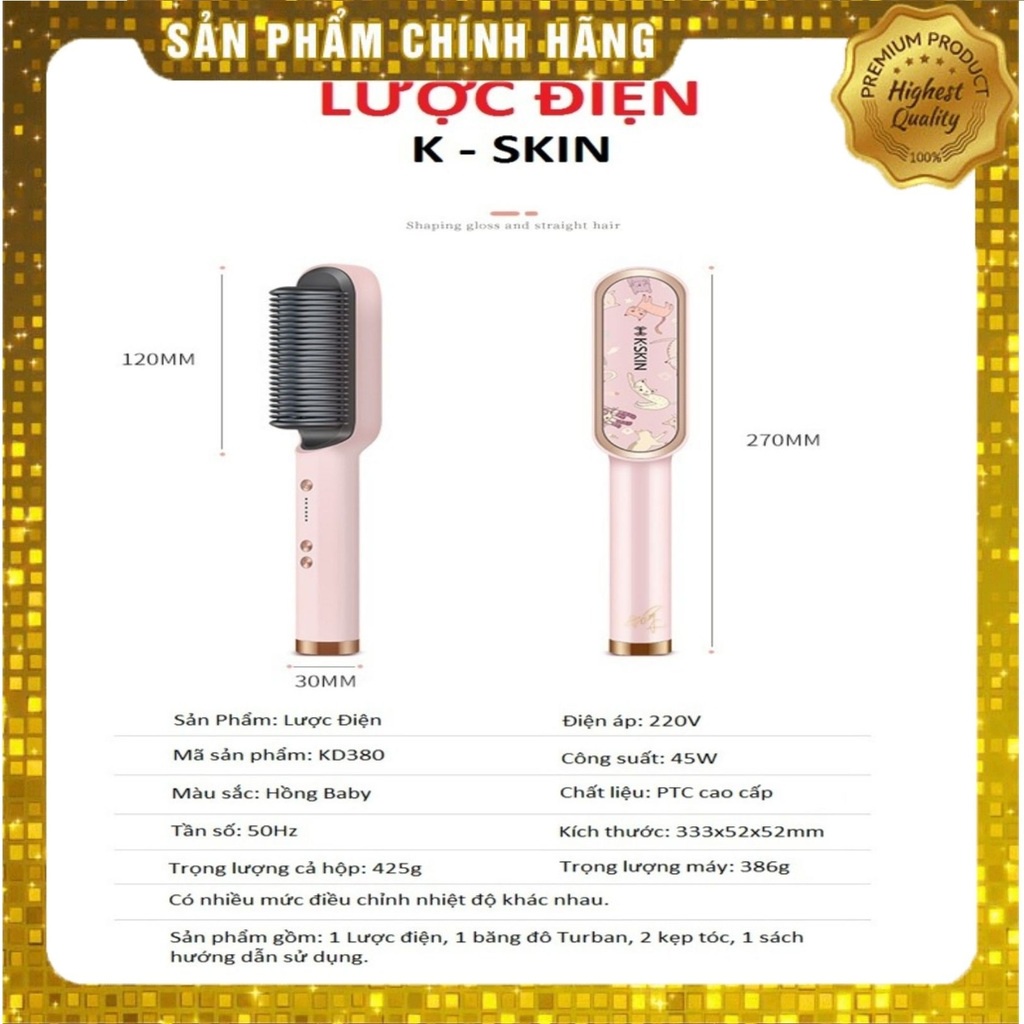 Lược điện KSKIN chải thẳng tóc uốn cụp chống tĩnh điện ion uốn tóc đa năng
