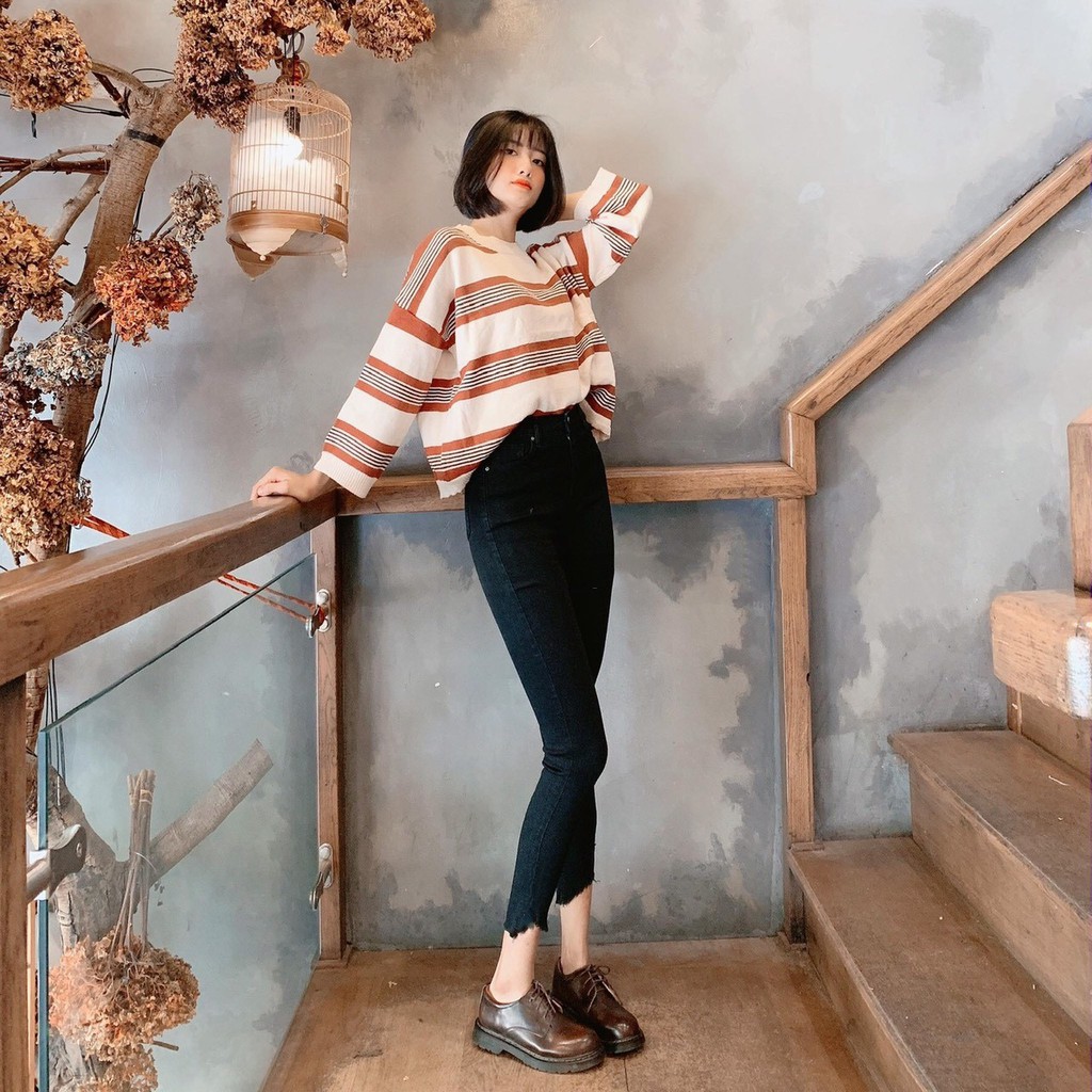 Quần jean nữ DÀI ĐEN KHOÉT RÁCH TUA LAI ( SIZE 26-34 ) MKK3