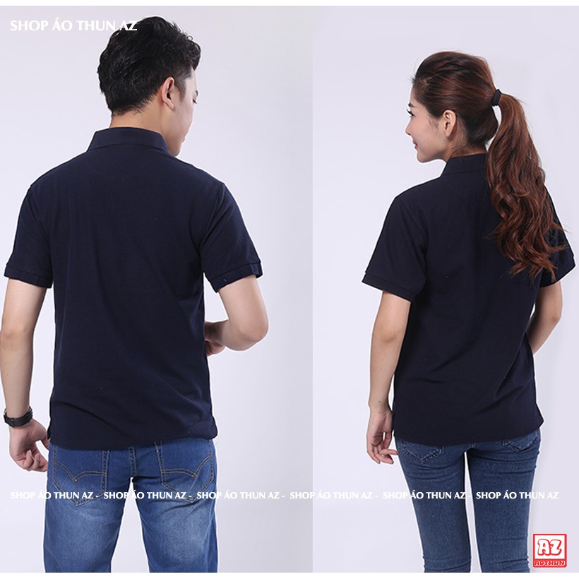 Áo thun nam nữ có cổ  màu xanh đen Navy trơn - Vải Cá sấu Poligan Thái