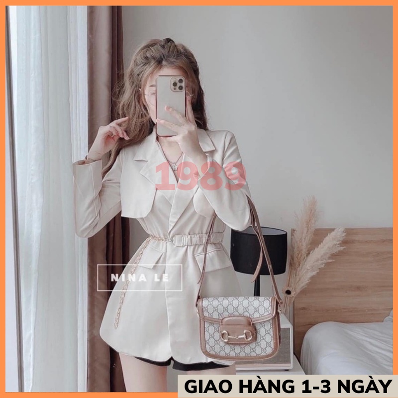 Set áo vest blazer kèm đai màu nâu và đen sang trọng cho nữ THỜI TRANG 1989 | BigBuy360 - bigbuy360.vn