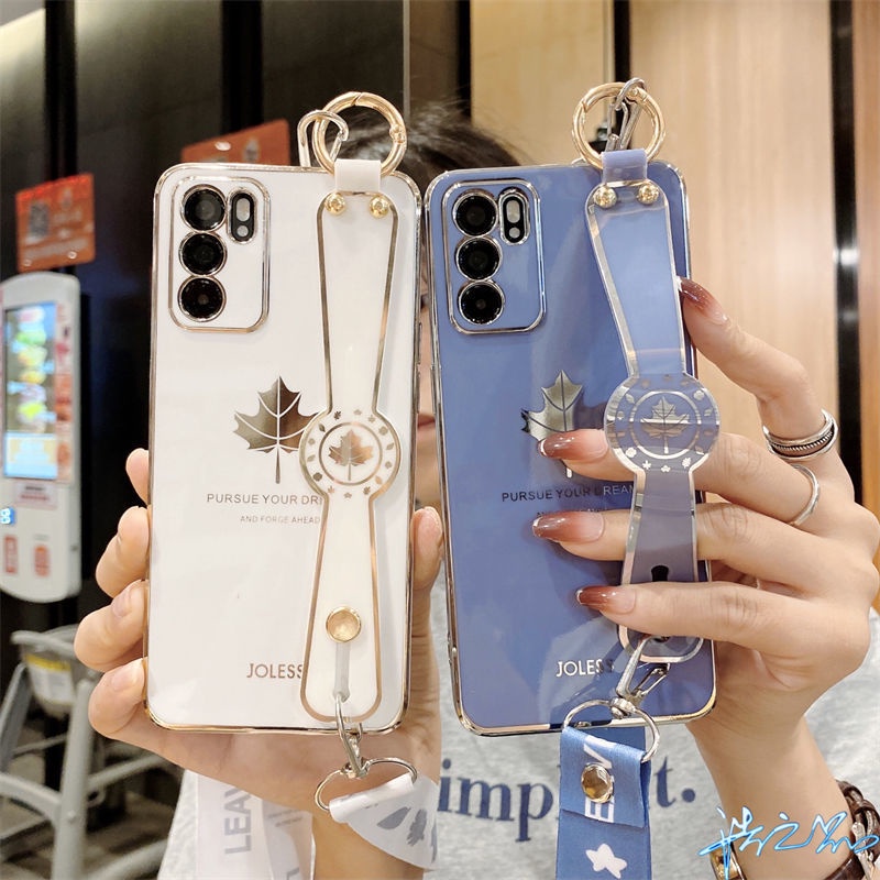 Ốp Điện Thoại Họa Tiết Lá Phong Có Dây Đeo Cổ Tay Cho Oppo A16 A83 A54 A94 A93 A74 A55 A95 A96 A76