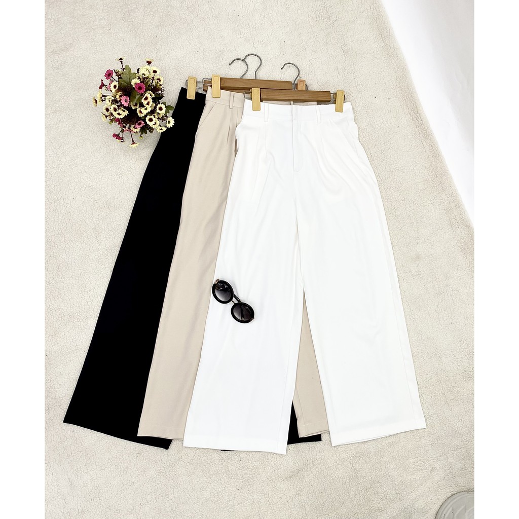 Quần ống rộng nữ dáng dài, quần suông cạp cao 3 màu, hàng thiết kế Hachidesigns | BigBuy360 - bigbuy360.vn