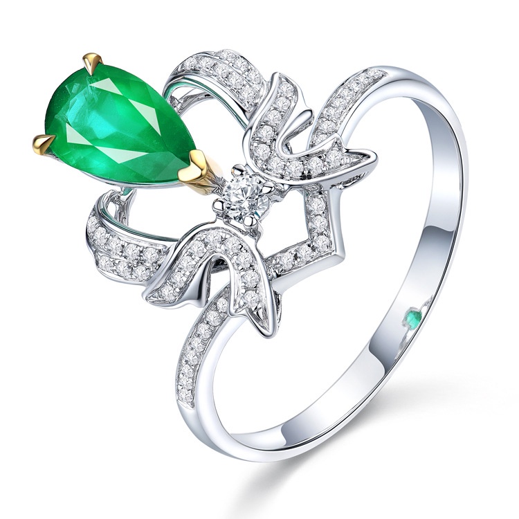 [Hàng Mới Về] Nhẫn Đính Đá Ngọc Lục Bảo Hai Tông Màu JHS3-A