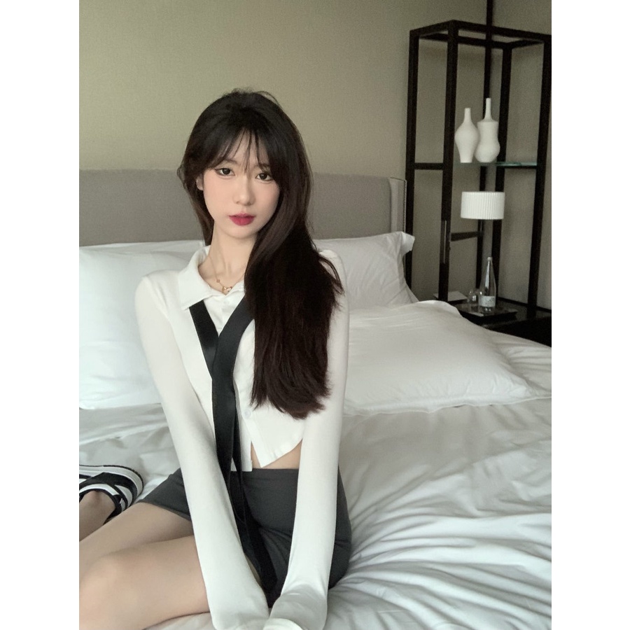 Set Áo Sơ Mi Trắng Tay Dài + Chân Váy Ôm Eo Cao Mẫu Mới Thời Trang Mùa Hè Cho Nữ