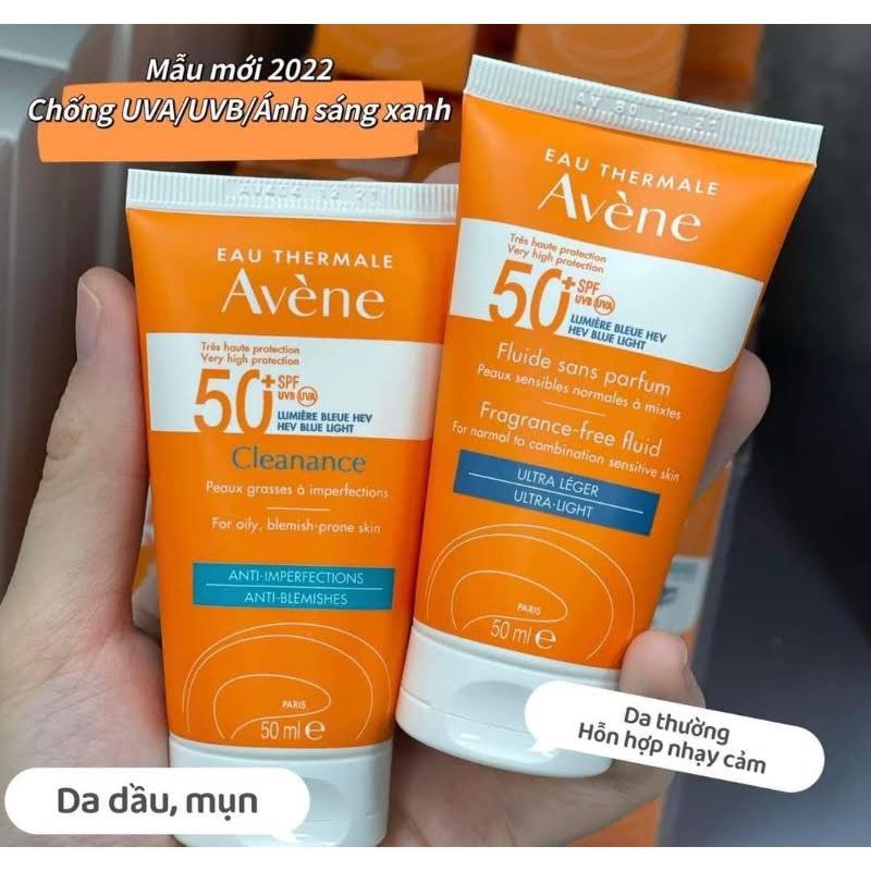 Kem chống nắng Avene Fluid/ Cleanance bản 2022 chống ánh sáng xanh siêu đỉnh