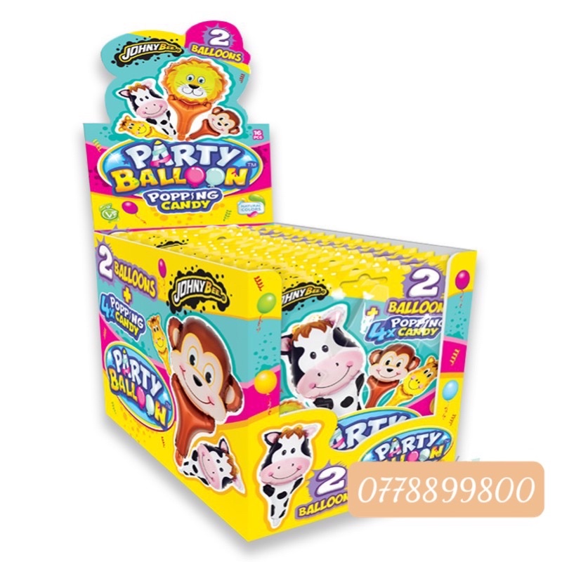 Kẹo nổ &amp; bong bóng Johny Bee Animal Party Balloon gói 8gr