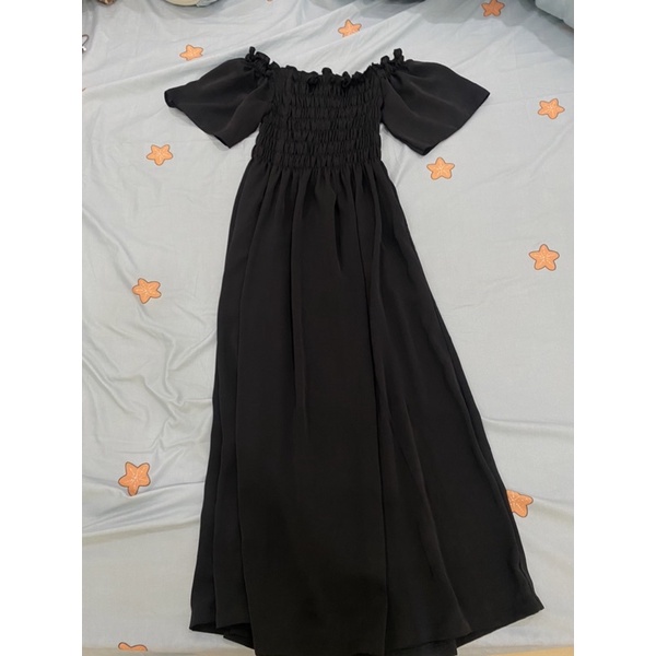 Đầm fleur dài bẹt vai