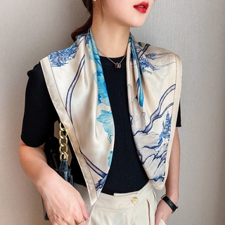 Khăn choàng cổ vải lụa in họa tiết xinh xắn 70cm