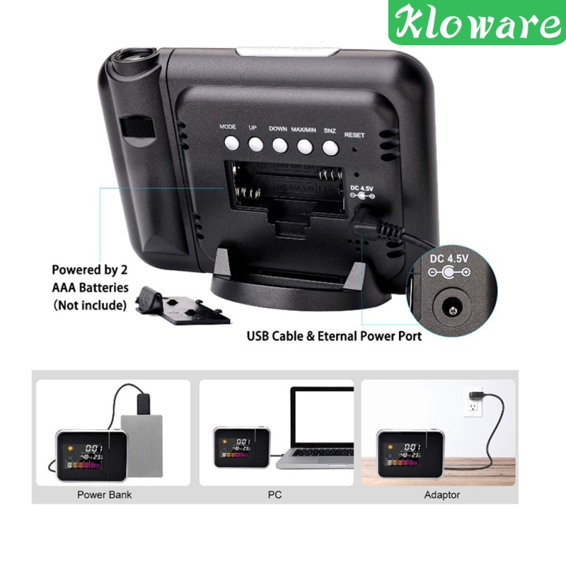 Máy Chiếu Đèn LED Hiển Thị Ngày Giờ Màu Đen Có Cổng Sạc USB