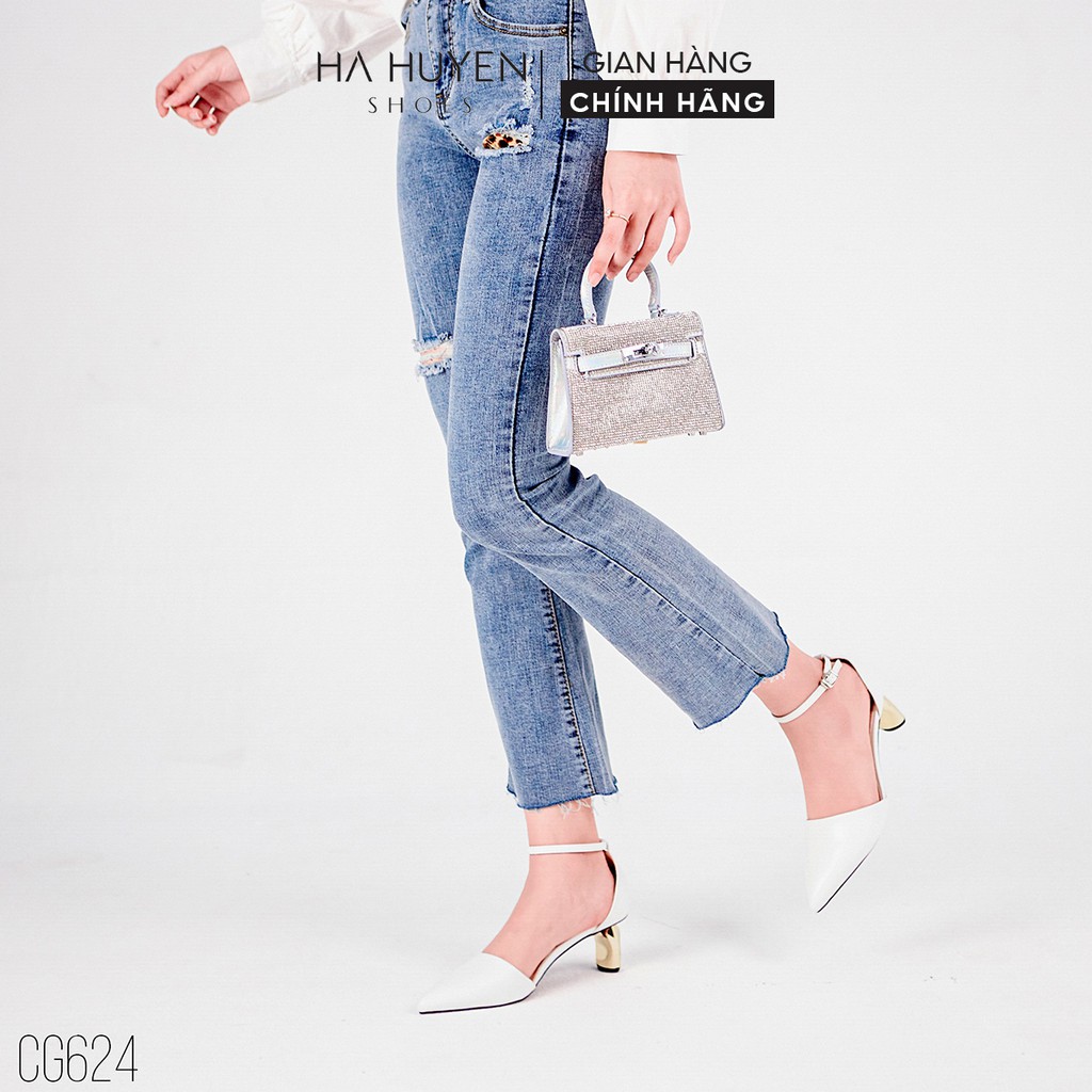 Giày cao gót Hà Huyền Shoes mũi nhọn đế dẹt sóng vàng 5 phân kiểu dáng mới - CG624