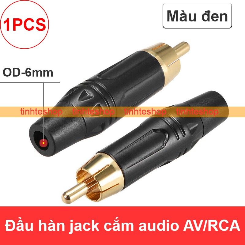 DIY Đầu hàn jack cắm hoa sen AV RCA Audio Video Coaxial/SPDIF chuôi cao su đen OD-6mm gold 24K (1 chiếc)