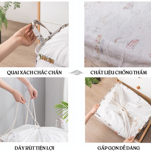 [ FRESSHIP ĐƠN 50K ] Túi đựng quần áo chăn màn vải canvas không thấm nước, giỏ đựng đồ đa năng vintage cỡ siêu to