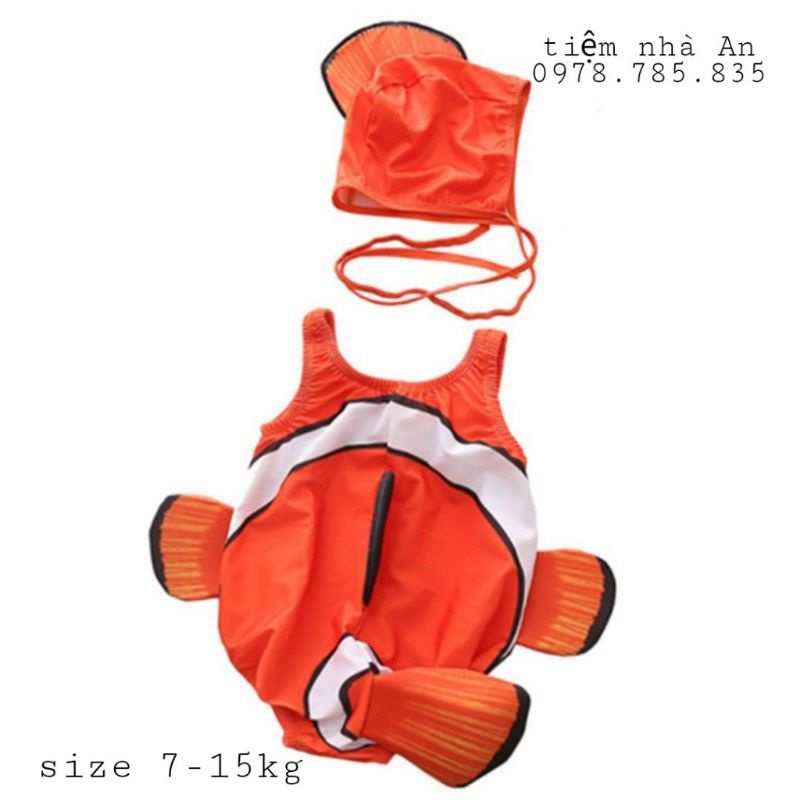 Đồ bơi bé gái , bé trai cá hề nemo cam có vây ngộ nghĩnh , đồ bơi 1 mảnh  cho bé - tiệm nhà AN