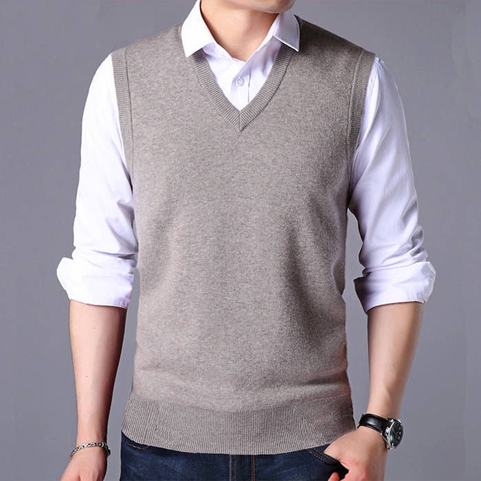 Nam Thu / Đông Áo len dệt kim Vest cổ chữ V Áo len chui đầu Vest không tay