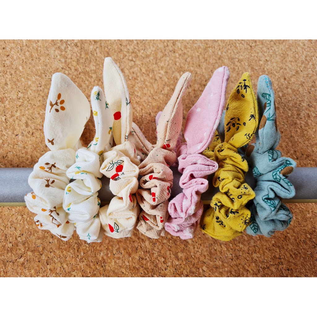 Dây cột tóc scrunchie NƠ TAI THỎ - Hàng Handmade