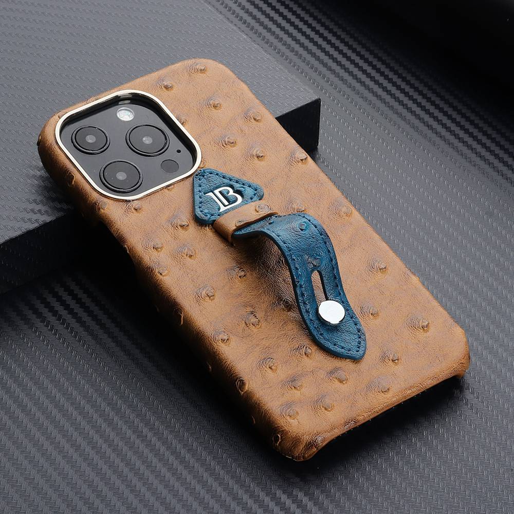 Ốp Điện Thoại Da Màu Đà Điểu 3D Có Khung Viền Kim Loại Bảo Vệ Camera Cho iPhone 14 Plus 13 11 12 Pro Max