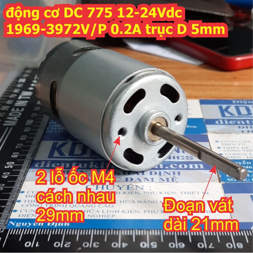 động cơ DC 775 12-24Vdc 1969-3972V/P 0.2A trục D 5mm dài 48mm 345g momen xoắn cao chạy êm kde2476