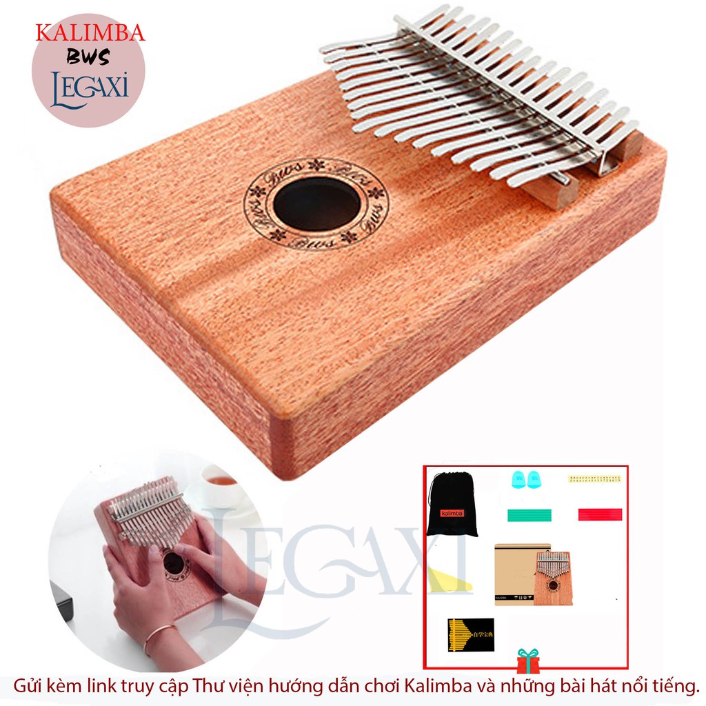 Đàn Kalimba Thumb Piano Hiệu BWS Gỗ Mahogany 17 phím tặng kèm 9 món phụ kiện