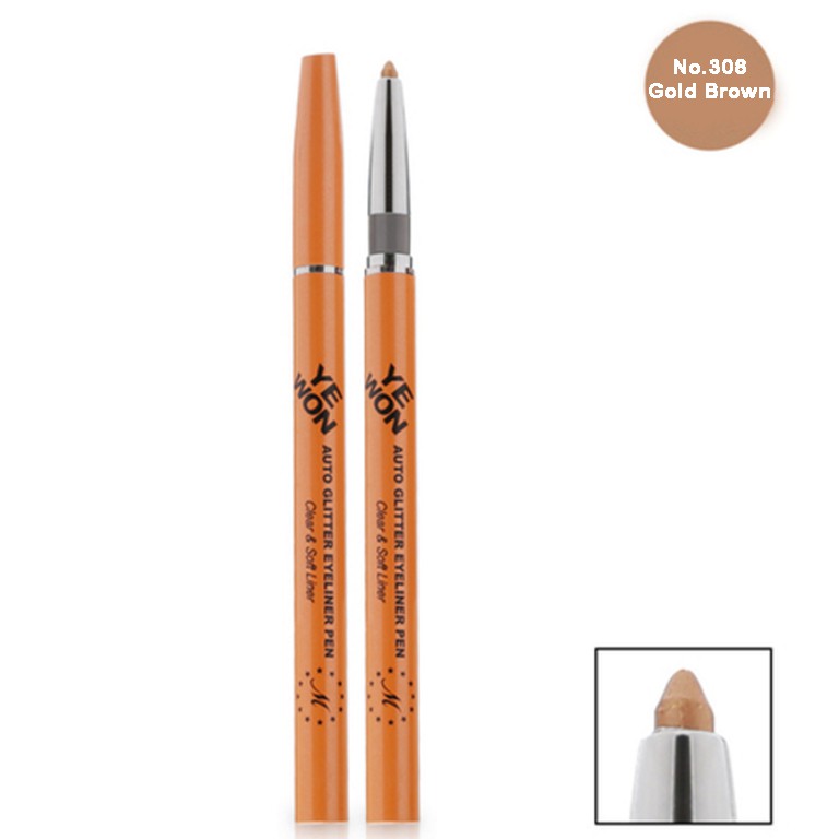 Chì kẻ mí kim tuyến Mira Glitter Auto Eyeliner Pen Hàn Quốc No.308 (Vàng nâu) - Hàng chính hãng