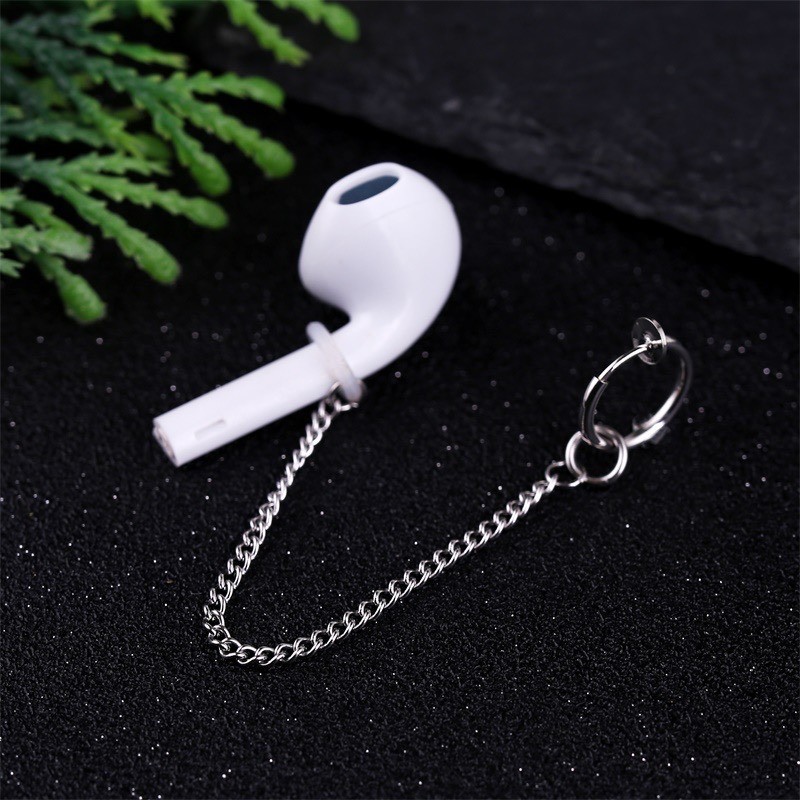 Khuyên tai và kẹp tai titan không cần xỏ lỗ vòng xích giữ Airpods không rơi không dị ứng không gỉ UNISEX