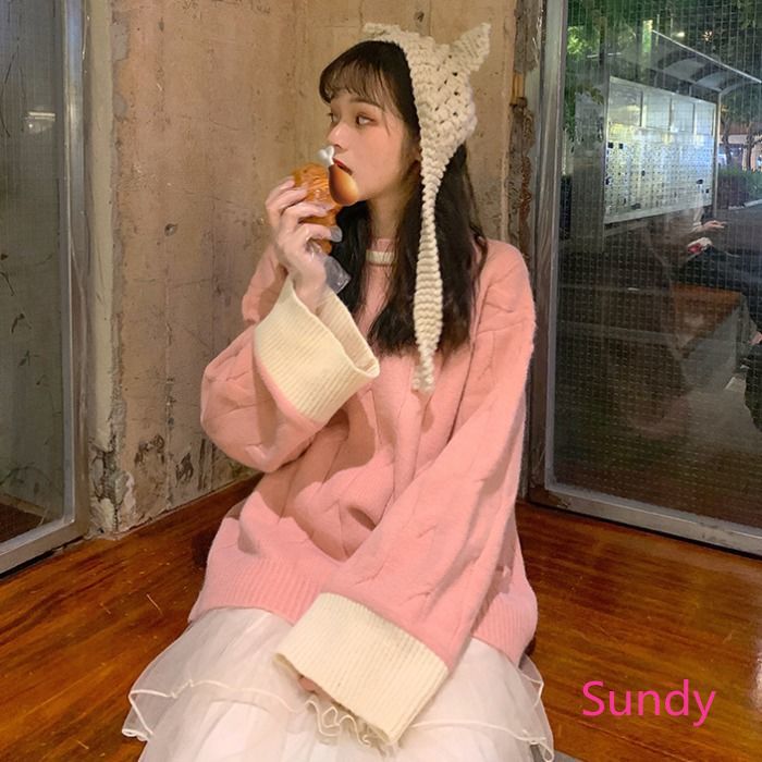 Áo sweater dáng rộng phong cách Hàn Quốc thời trang thu đông cho nữ