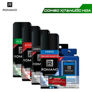 Combo Xịt toàn thân Romano lịch lãm nam tính 150ml và nước hoa bỏ túi Romano 18ml