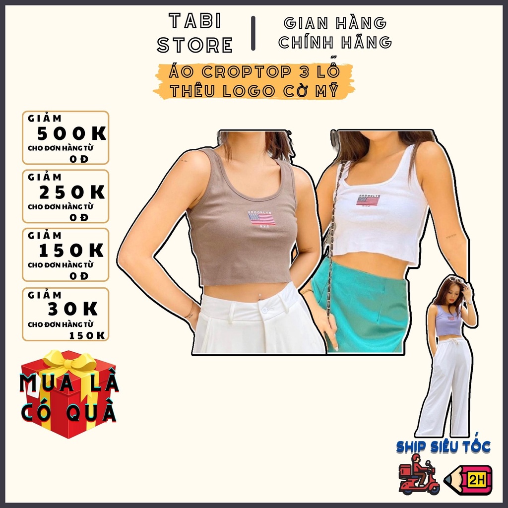 Áo croptop thun cờ mỹ brooklyn dưới 55kg