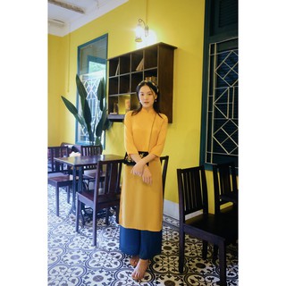 Set Áo Dài Rosemary Lụa Tây Thi Vàng Đậm